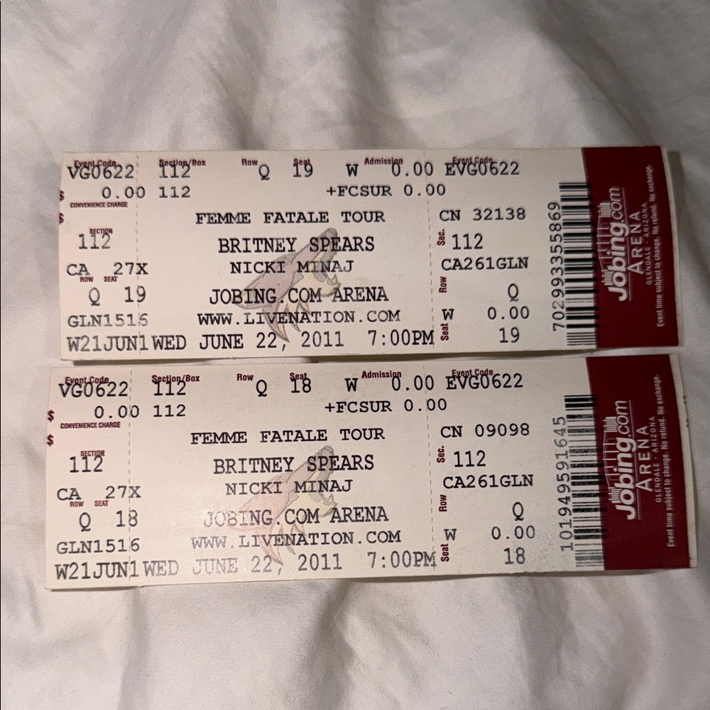 Vintage 2011 Concert Tickets Stub - Britney Spears for Femme Fatale Tour